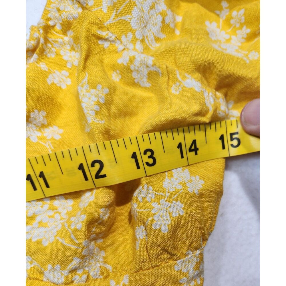 Forever 21 Crop Top Small Yellow Floral Puff Sleeve Milkmaid Cottage Linen Blend - Picture 8 of 10